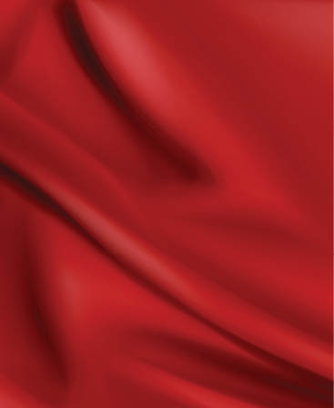 Red silk folded fabric background, luxurious textile decoration backdrop for poster, banner or cover design  Scarlet drapery material with soft satin waves, poster, 3d vector realistic illustration