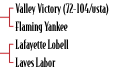 Valley Victory (72 104/usta) Flaming Yankee Lafayette Lobell Laves Labor