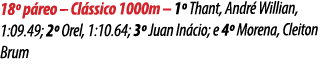 18º p reo – Cl ssico 1000m – 1º Thant, Andr Willian, 1:09.49; 2º Orel, 1:10.64; 3º Juan In cio; e 4º Morena, Cleiton...