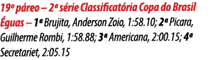 19º p reo – 2ª s rie Classificat ria Copa do Brasil guas – 1ª Brujita, Anderson Zoio, 1:58.10; 2ª Picara, Guilherme ...