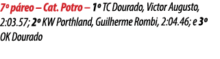 7º p reo – Cat. Potro – 1º TC Dourado, Victor Augusto, 2:03.57; 2º KW Porthland, Guilherme Rombi, 2:04.46; e 3º OK Do...