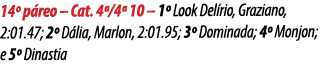 14º p reo – Cat. 4ª/4ª 10 – 1º Look Del rio, Graziano, 2:01.47; 2º D lia, Marlon, 2:01.95; 3º Dominada; 4º Monjon; e ...